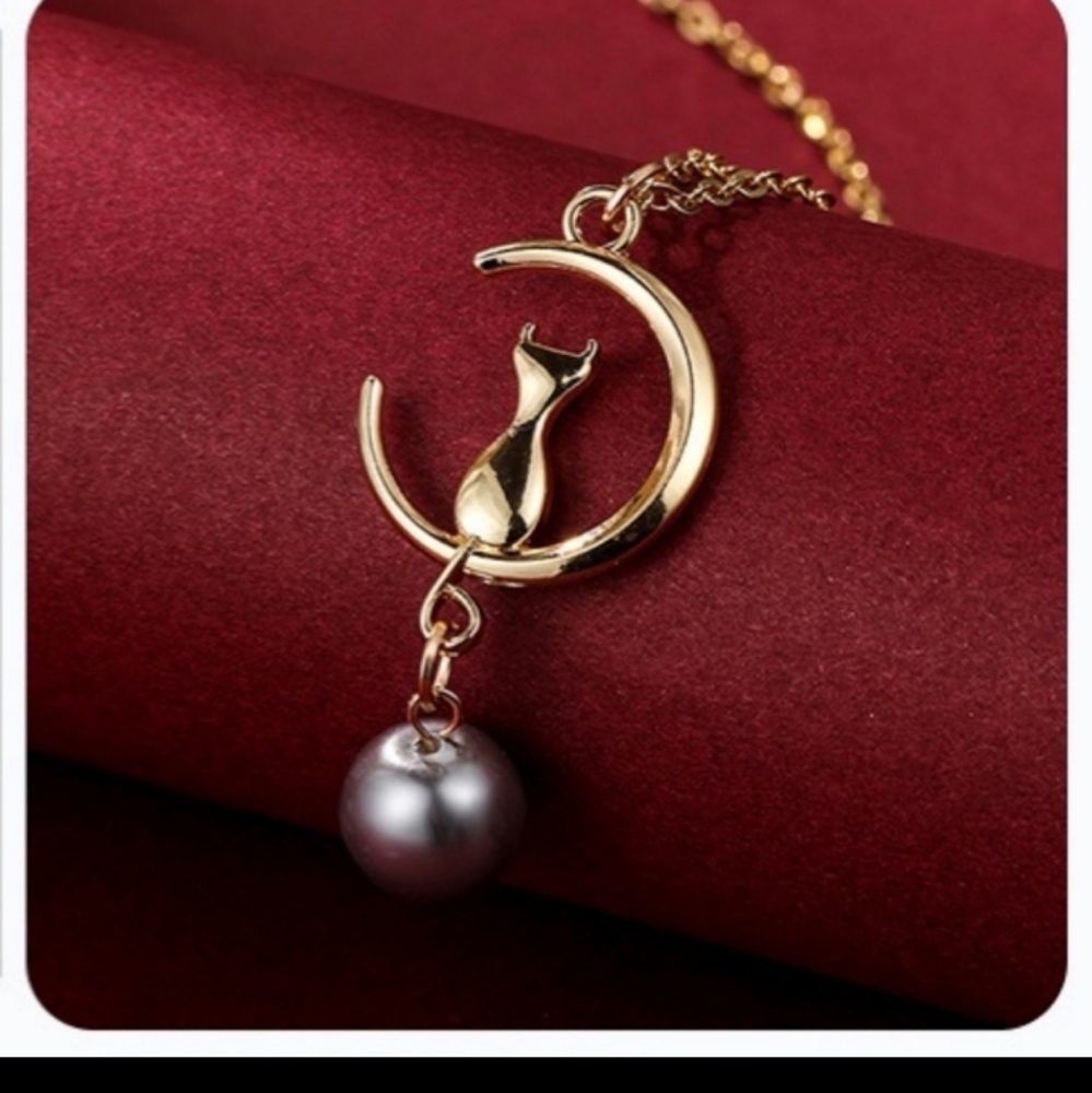 Cat and Moon Necklace
